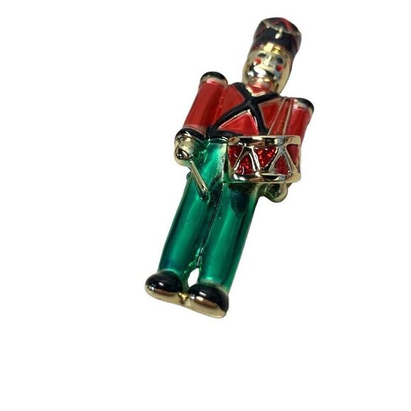 Vintage Signed AJC 3" Enamel Toy Soldier Nutcracker Drummer Christmas Brooch - Picture 2 of 6